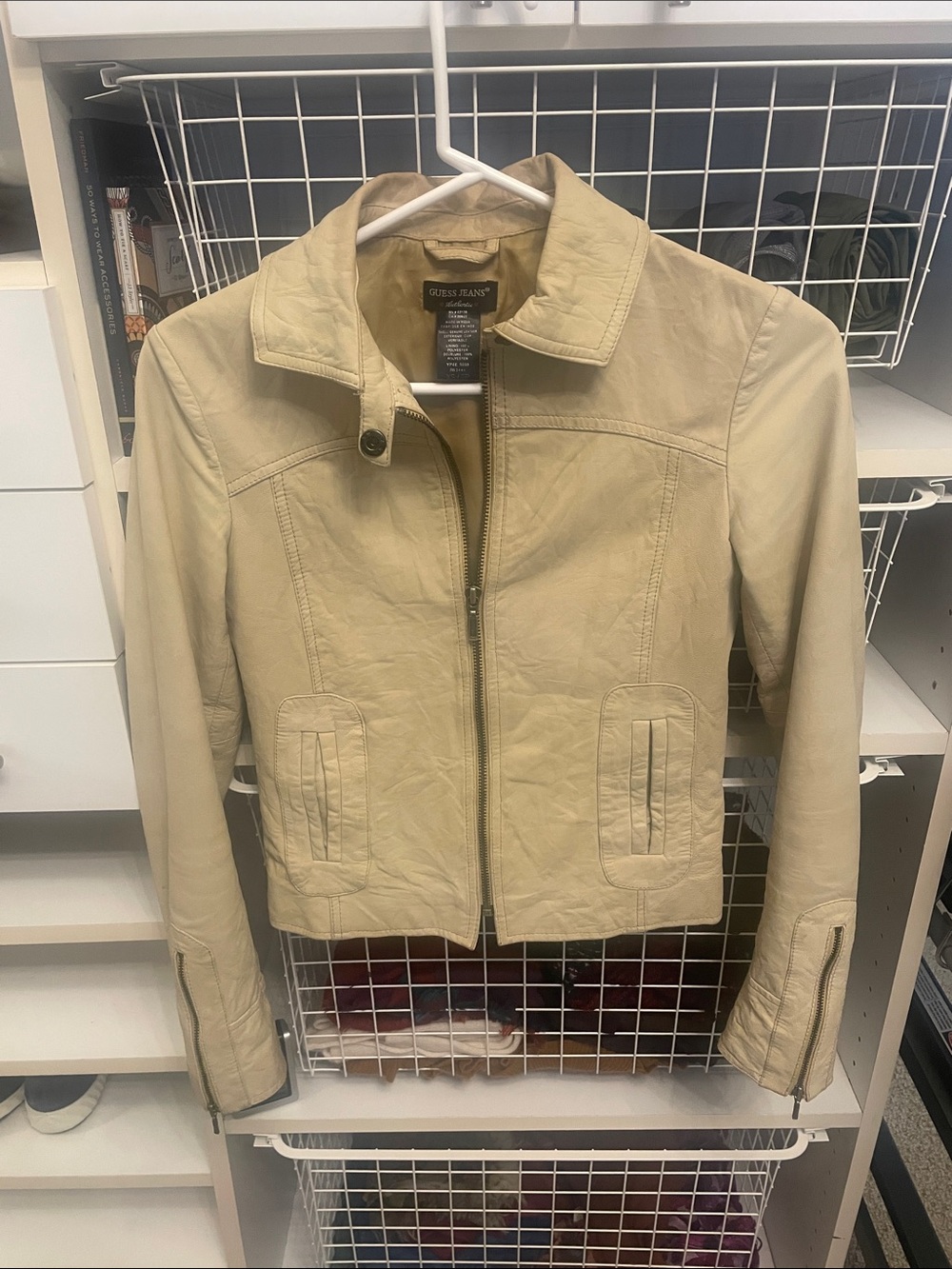 Guess Vintage Beige Leather Zip-Up Jacket